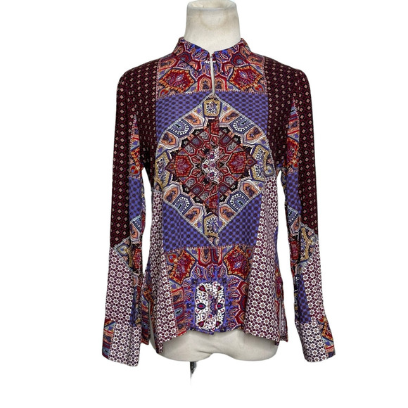 Crosby red blue patchwork long sleeves hidden buttons shirt size Small - Picture 9 of 9